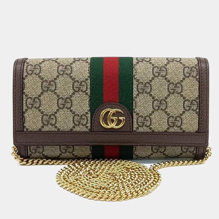 Pre Owned محفظة غوتشي سلسلة طويلة بيج بني PVC أوفيديا