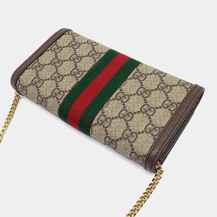 Pre Owned محفظة غوتشي سلسلة طويلة بيج بني PVC أوفيديا