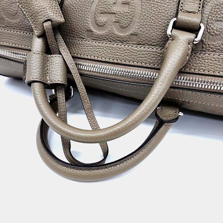 Pre Owned Gucci Brown Leather Jumbo GG Duffel Bag Small