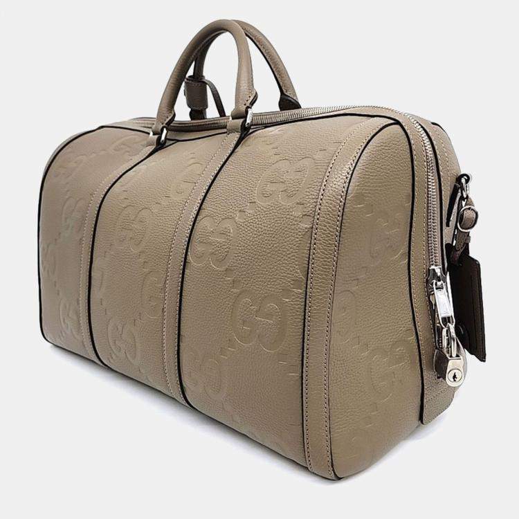 Pre Owned Gucci Brown Leather Jumbo GG Duffel Bag Small
