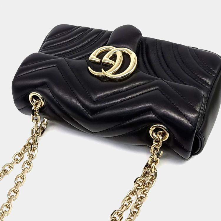مملوكة مسبقًا Gucci Black Leather GG Marmont Small Shoulder Bag