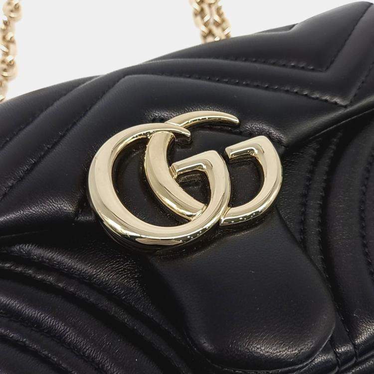 مملوكة مسبقًا Gucci Black Leather GG Marmont Small Shoulder Bag