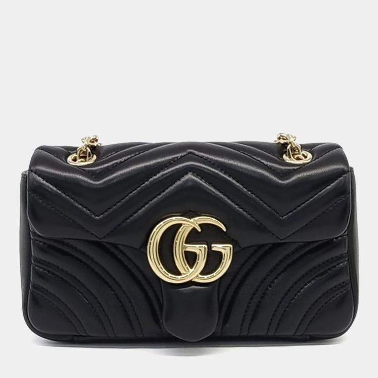 مملوكة مسبقًا Gucci Black Leather GG Marmont Small Shoulder Bag