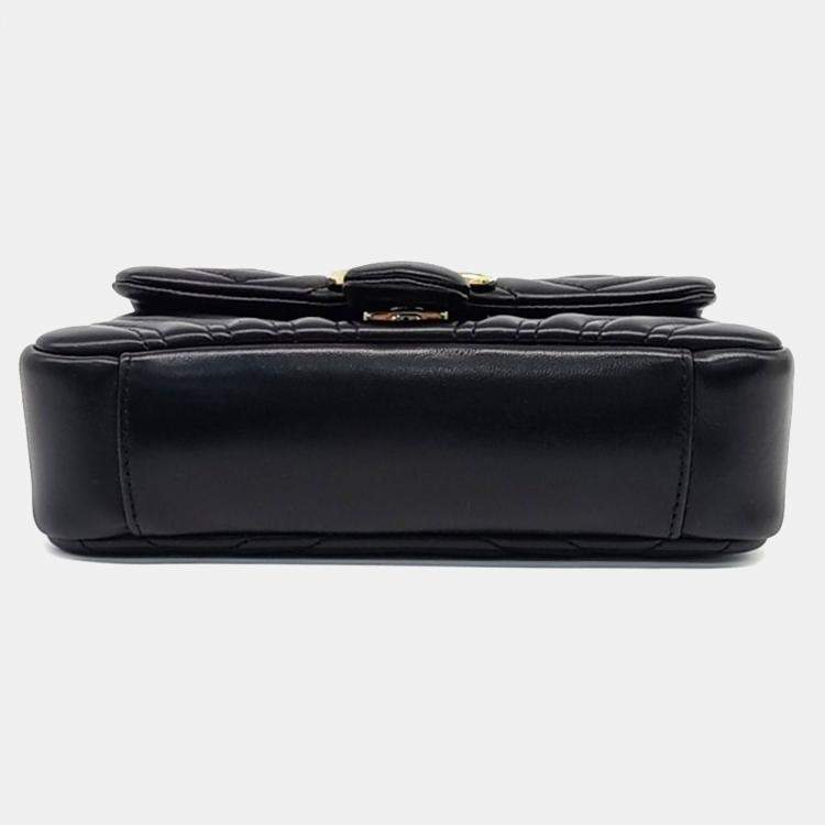 مملوكة مسبقًا Gucci Black Leather GG Marmont Small Shoulder Bag