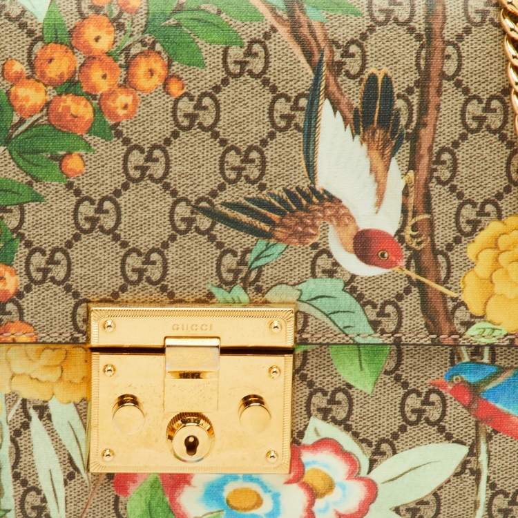 Pre Owned Gucci Padlock Medium Multicolor Tian Print GG Supreme Canvas Chain Shoulder Bag