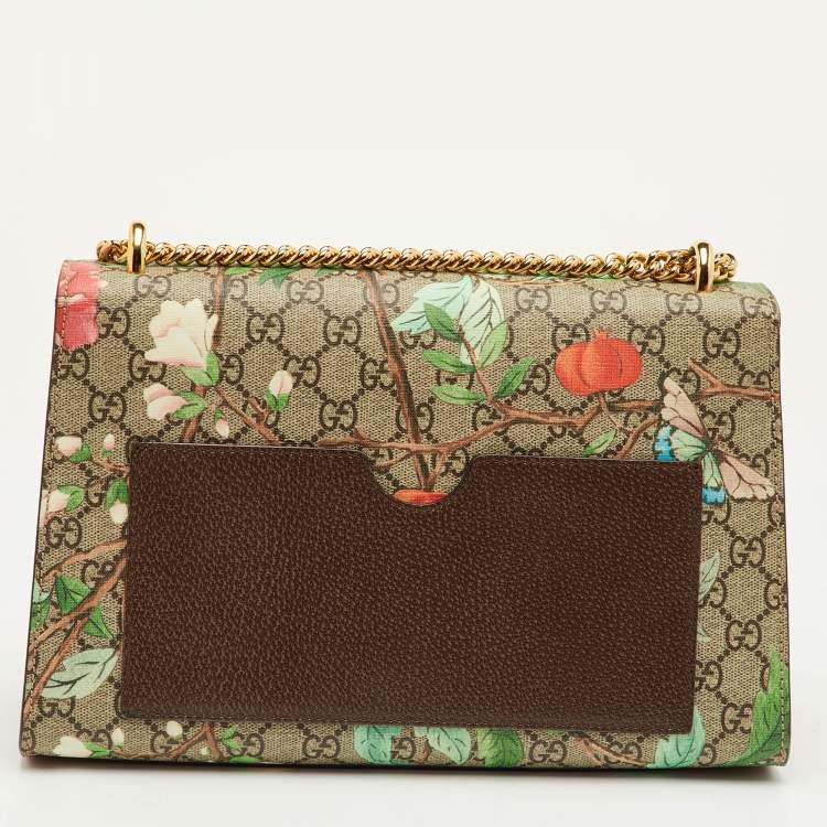 Pre Owned Gucci Padlock Medium Multicolor Tian Print GG Supreme Canvas Chain Shoulder Bag