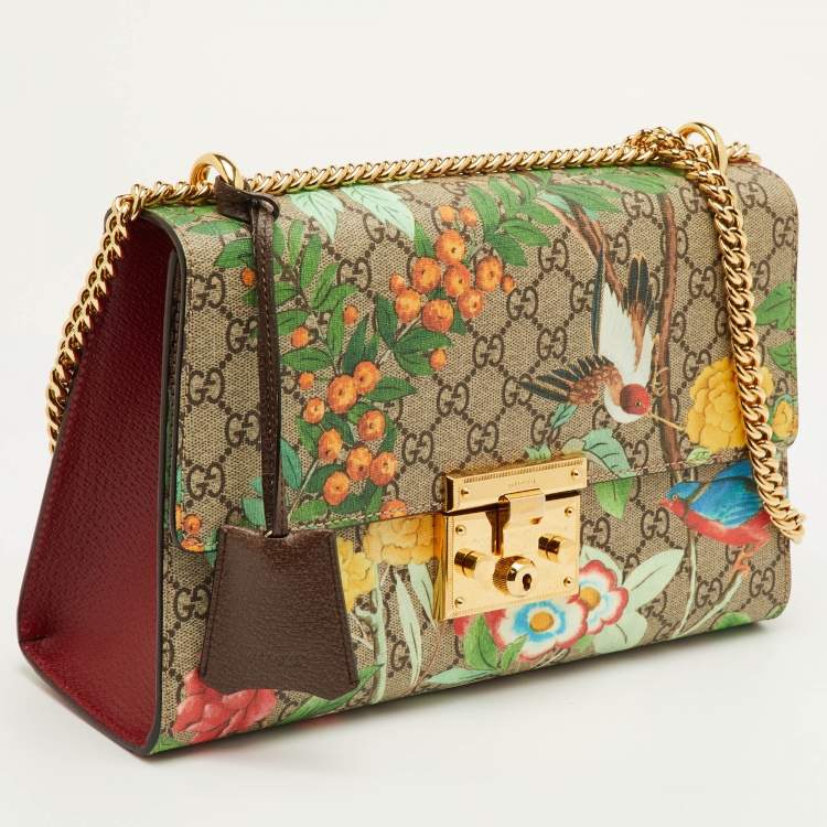 Pre Owned Gucci Padlock Medium Multicolor Tian Print GG Supreme Canvas Chain Shoulder Bag