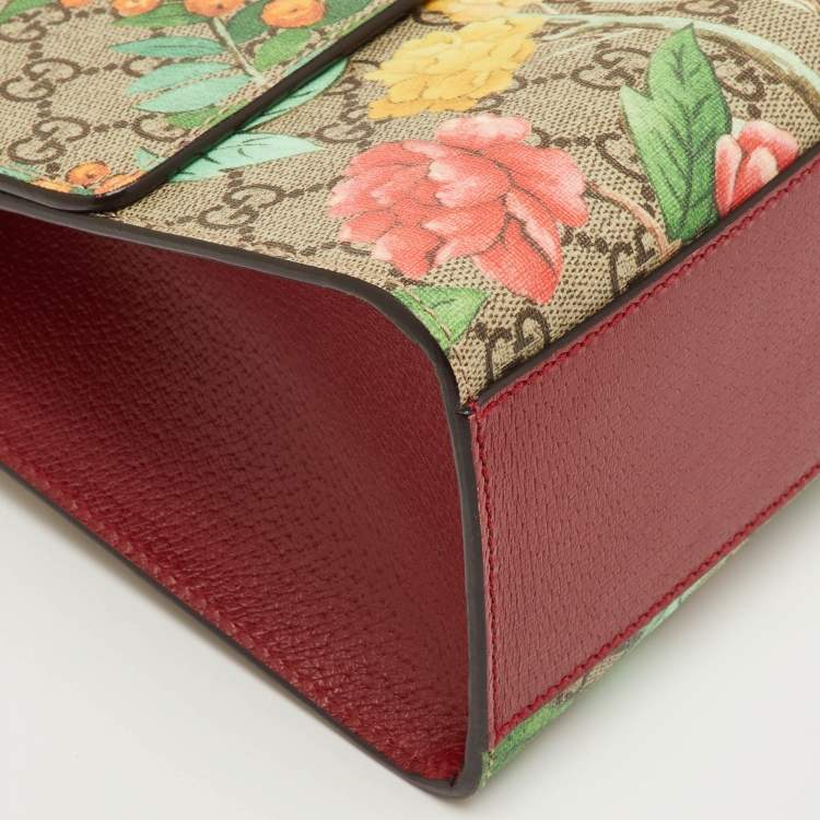 Pre Owned Gucci Padlock Medium Multicolor Tian Print GG Supreme Canvas Chain Shoulder Bag