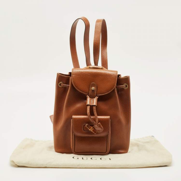 مملوكة مسبقًا Gucci Bamboo Brown Leather Drawstring Backpack
