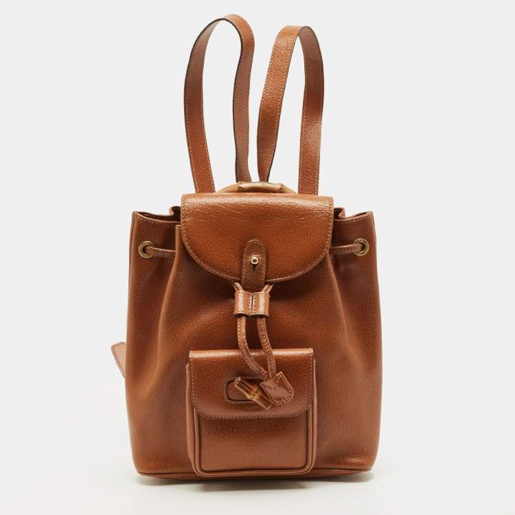 مملوكة مسبقًا Gucci Bamboo Brown Leather Drawstring Backpack