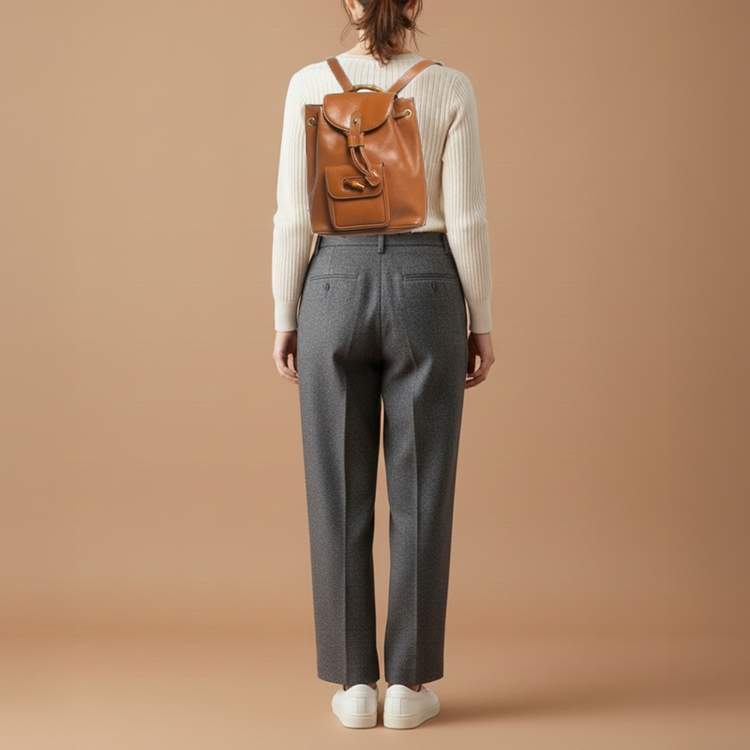 مملوكة مسبقًا Gucci Bamboo Brown Leather Drawstring Backpack