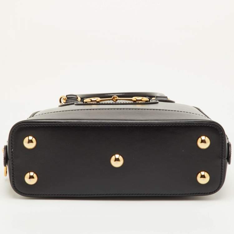 Pre Owned Gucci Horsebit 1955 Small Black Leather Zip Satchel