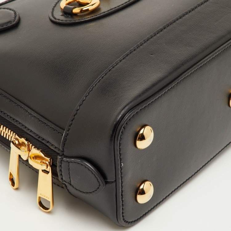 Pre Owned Gucci Horsebit 1955 Small Black Leather Zip Satchel