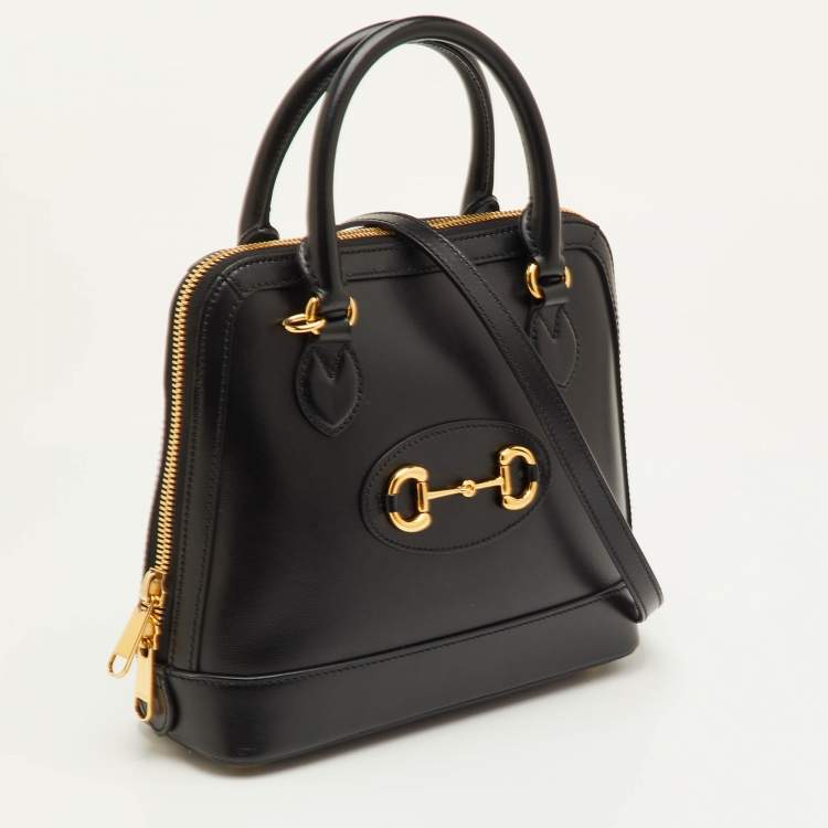 Pre Owned Gucci Horsebit 1955 Small Black Leather Zip Satchel