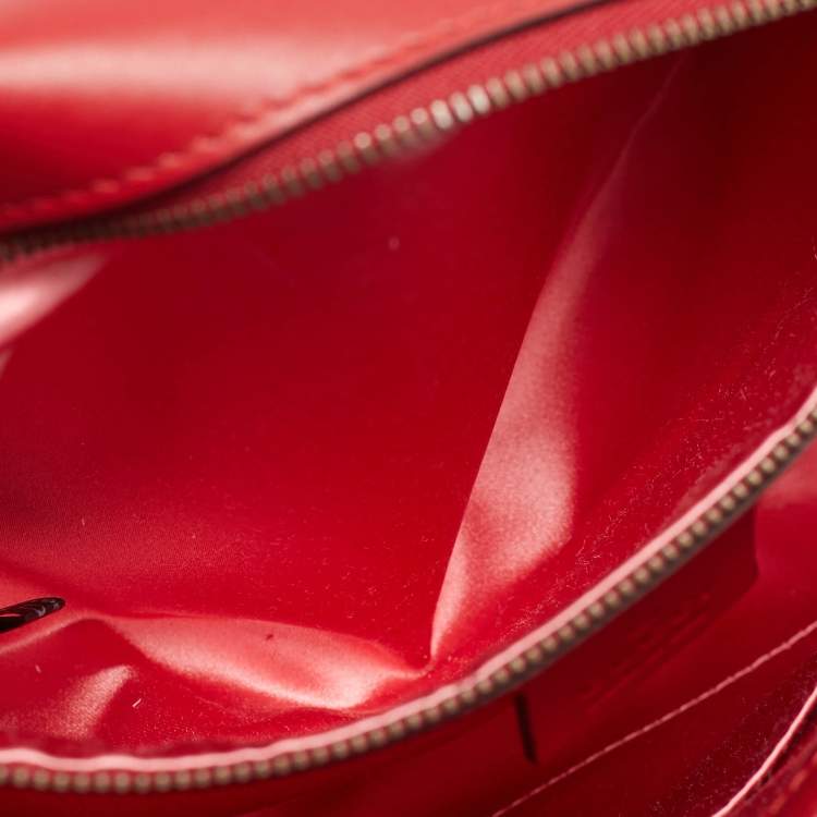 Pre Owned Gucci Embroidered GG Marmont Medium Red Matelassé Satin Shoulder Bag