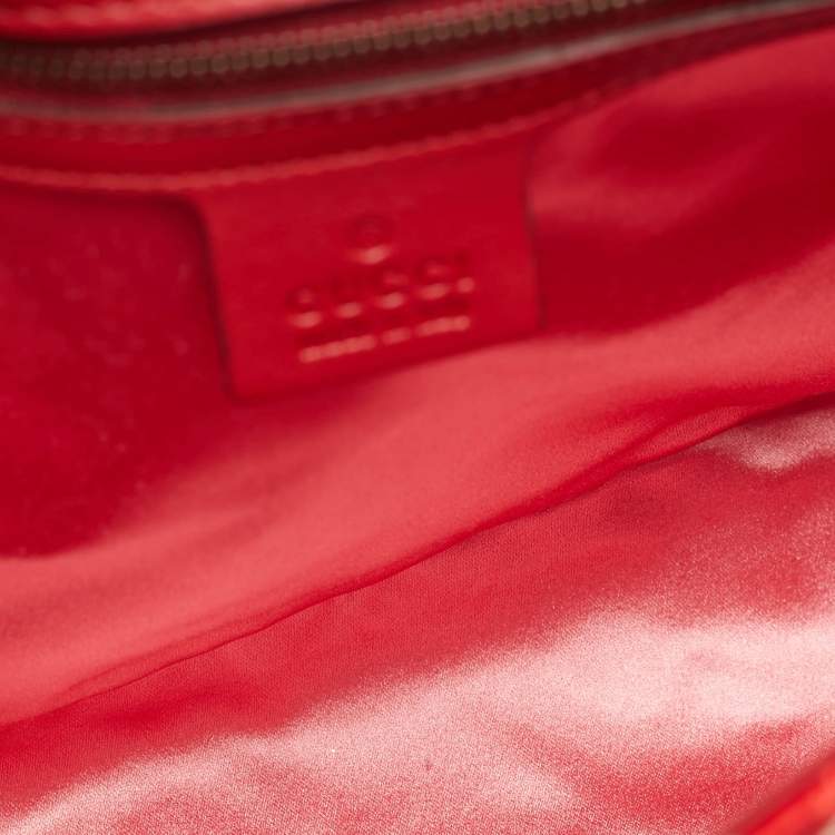 Pre Owned Gucci Embroidered GG Marmont Medium Red Matelassé Satin Shoulder Bag