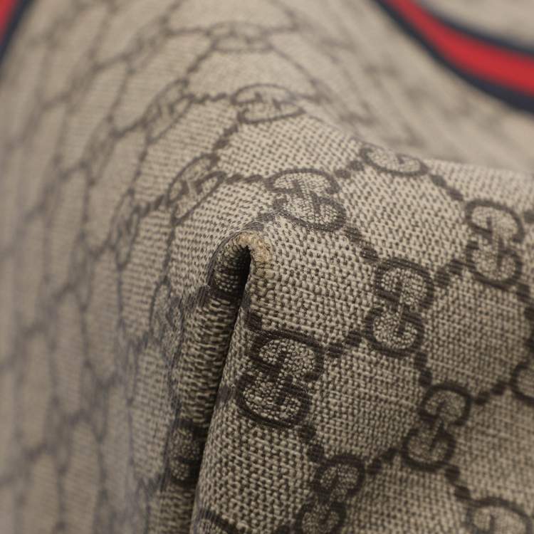 Pre Owned Gucci Ophidia Medium Blue/Beige GG Supreme Canvas and Leather Tote