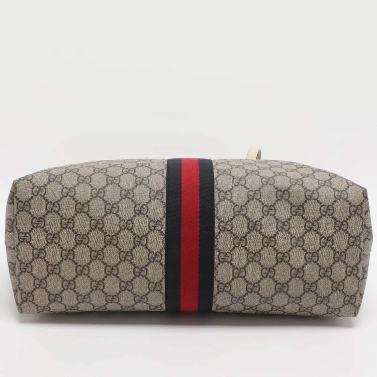 Pre Owned Gucci Ophidia Medium Blue/Beige GG Supreme Canvas and Leather Tote