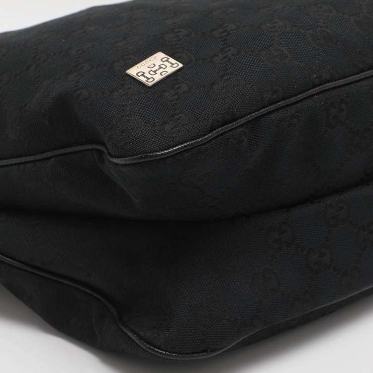 Pre Owned Gucci Black GG Canvas and Leather Shoulder Bag