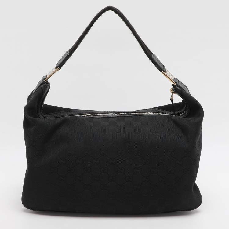 Pre Owned Gucci Black GG Canvas and Leather Shoulder Bag