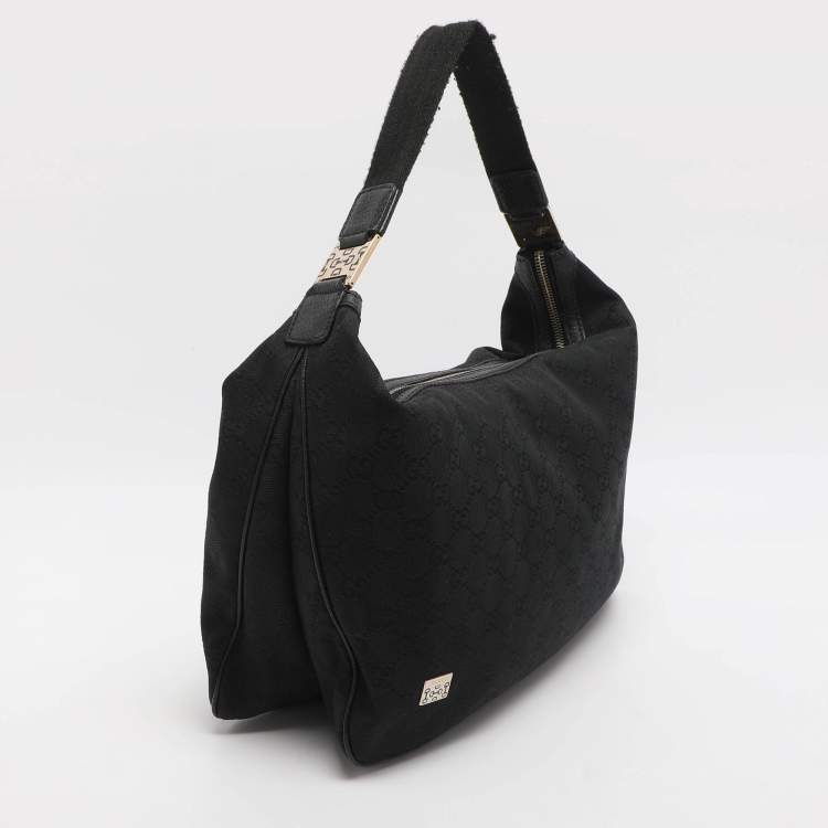 Pre Owned Gucci Black GG Canvas and Leather Shoulder Bag