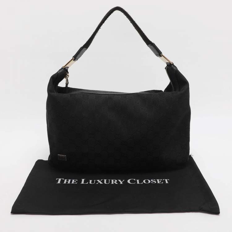 Pre Owned Gucci Black GG Canvas and Leather Shoulder Bag