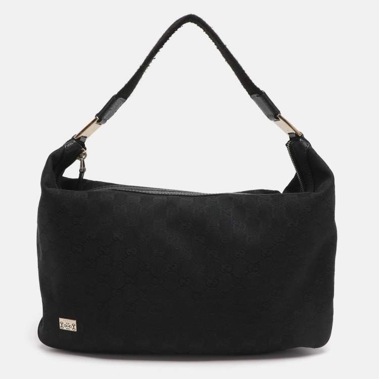 Pre Owned Gucci Black GG Canvas and Leather Shoulder Bag