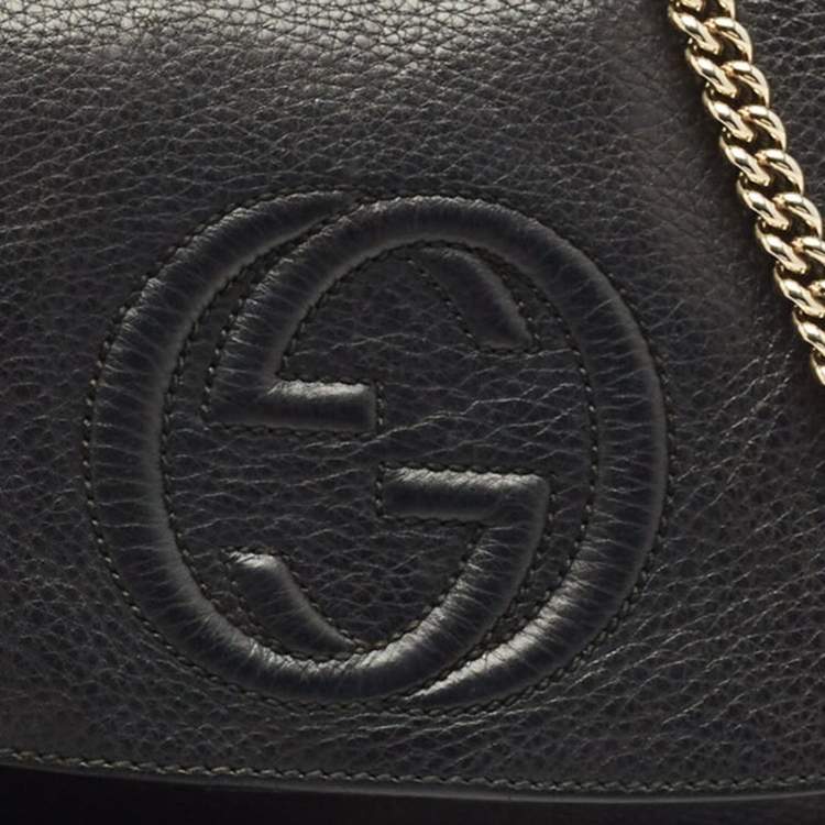 Pre Owned Gucci Soho Chain Flap Black Leather Crossbody Bag