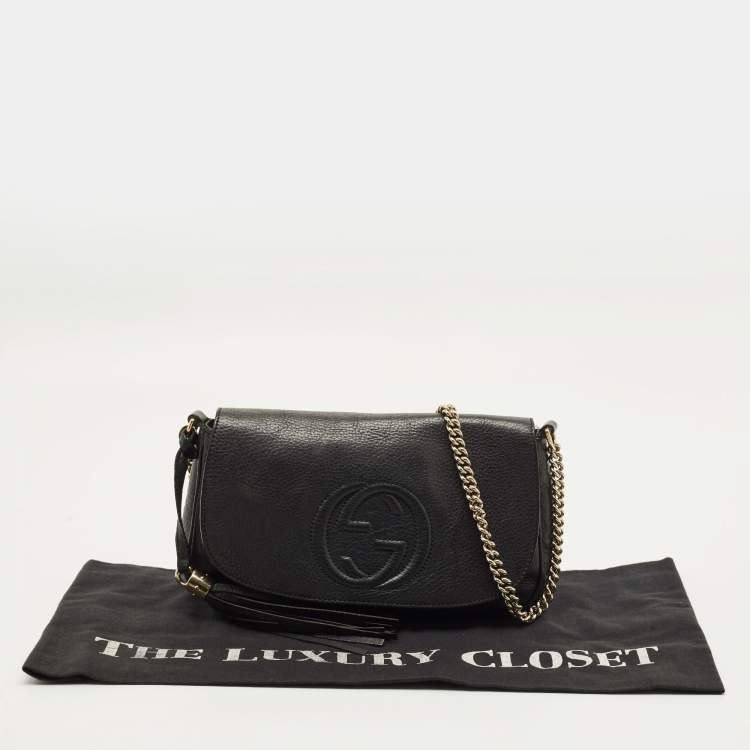 Pre Owned Gucci Soho Chain Flap Black Leather Crossbody Bag