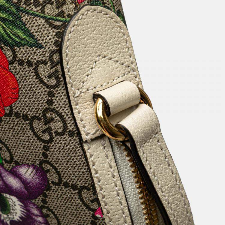 Pre Owned Gucci Brown Small GG Supreme Flora Ophidia Dome Crossbody