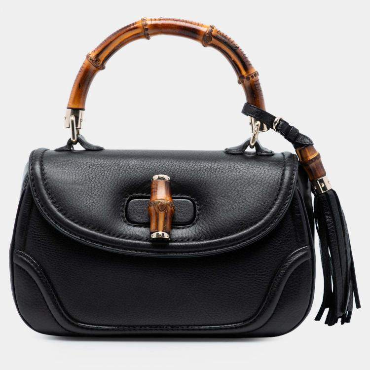 مملوكة مسبقًا Gucci Black Medium Leather New Bamboo Satchel