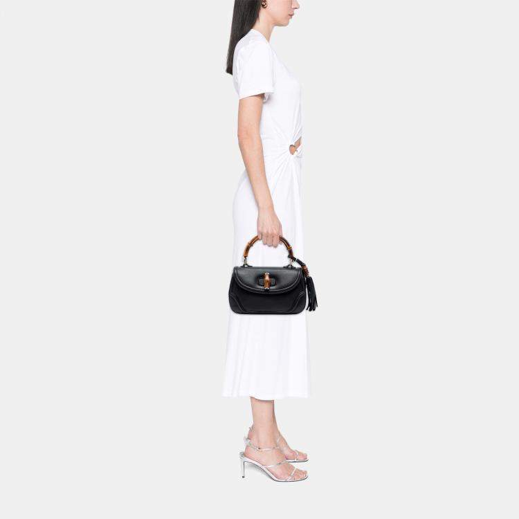 مملوكة مسبقًا Gucci Black Medium Leather New Bamboo Satchel