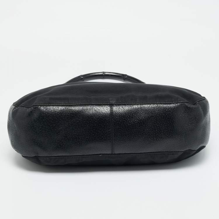 Pre Owned Gucci Bamboo Handle Black Nylon Tote