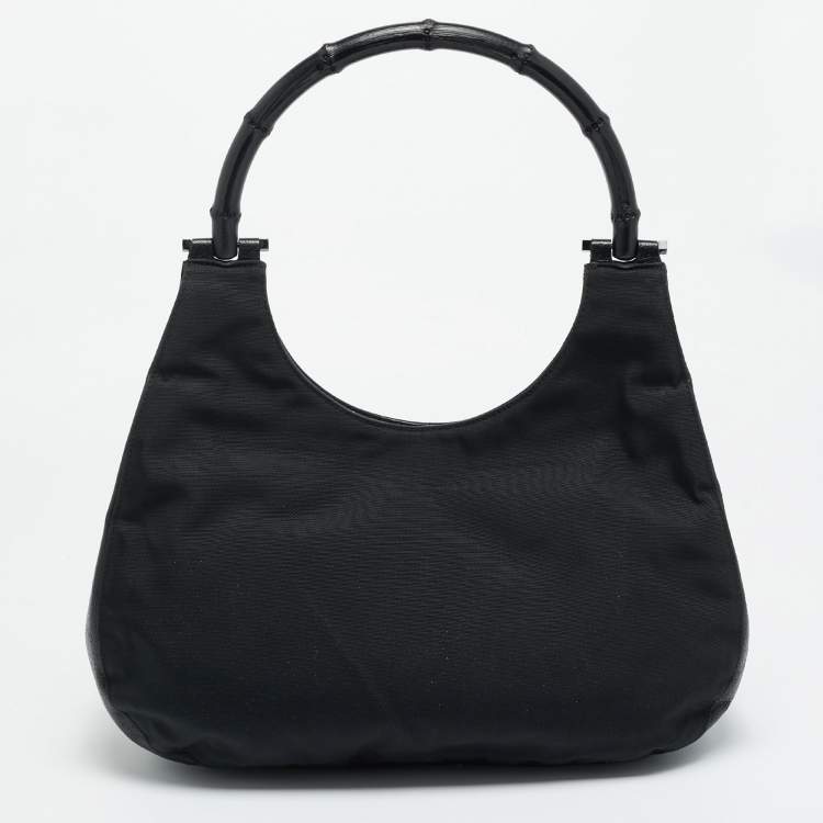Pre Owned Gucci Bamboo Handle Black Nylon Tote