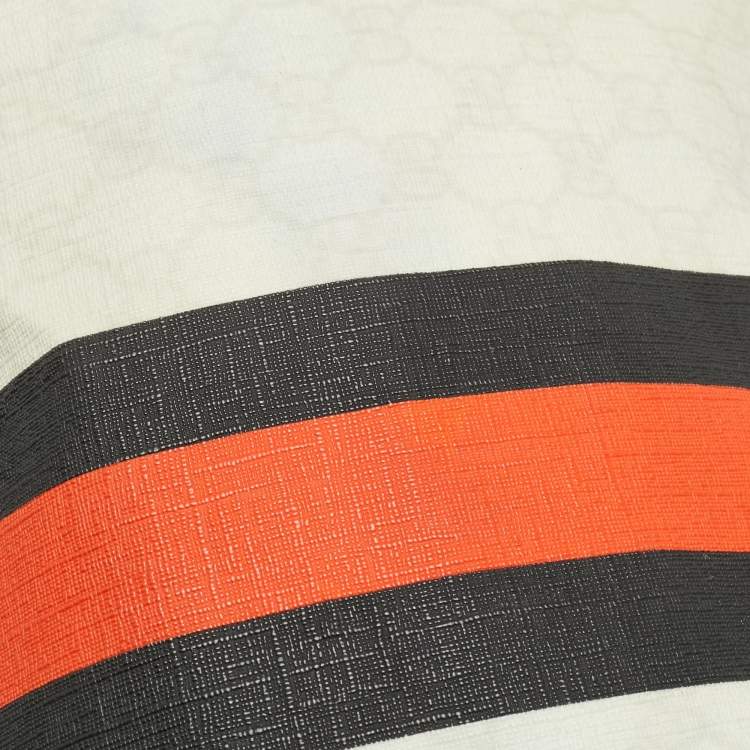 Pre Owned Gucci Joy Web Stripe Orange/Off White GG Supreme Canvas and Leather Boston Bag