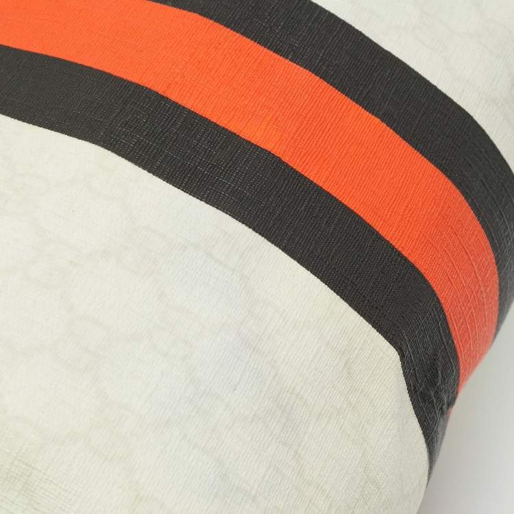 Pre Owned Gucci Joy Web Stripe Orange/Off White GG Supreme Canvas and Leather Boston Bag