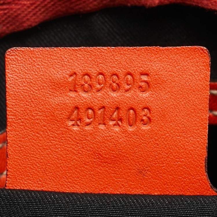 Pre Owned Gucci Joy Web Stripe Orange/Off White GG Supreme Canvas and Leather Boston Bag