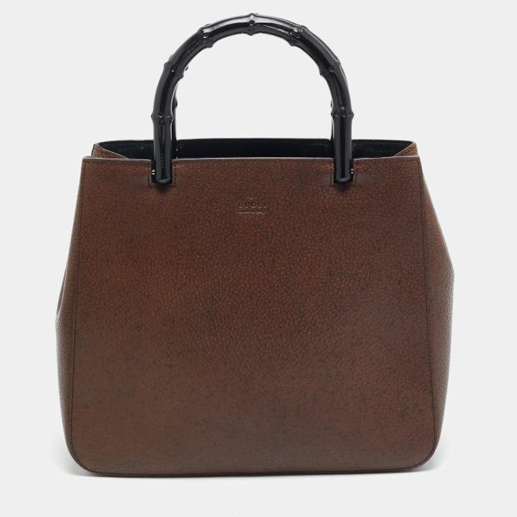 مملوكة مسبقًا Gucci Bamboo Handle Dark Brown Leather Tote