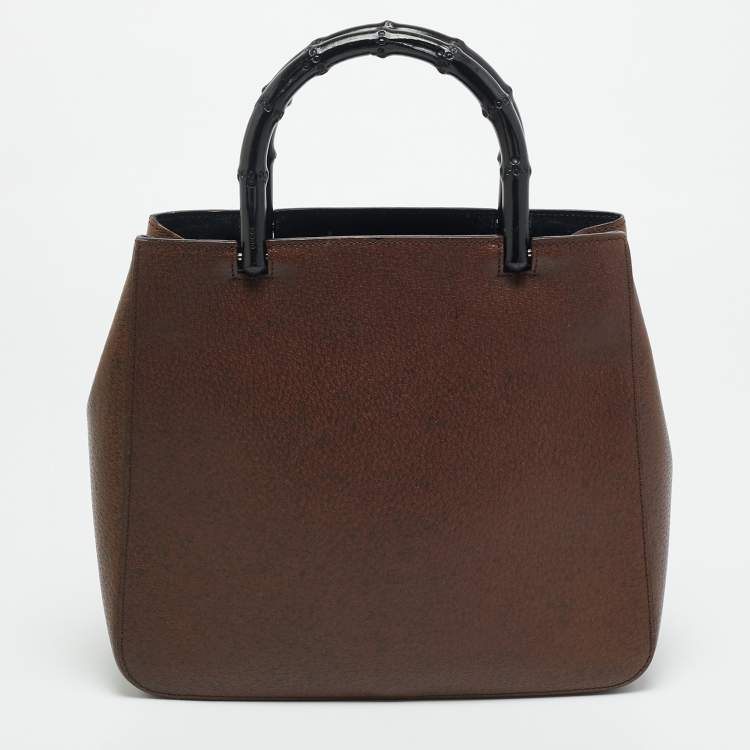 مملوكة مسبقًا Gucci Bamboo Handle Dark Brown Leather Tote
