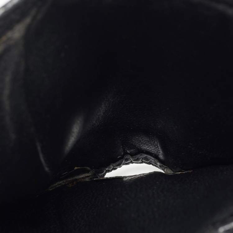 Pre Owned Gucci Boot Charm Black GG Canvas and Leather Flap Compact Wallet