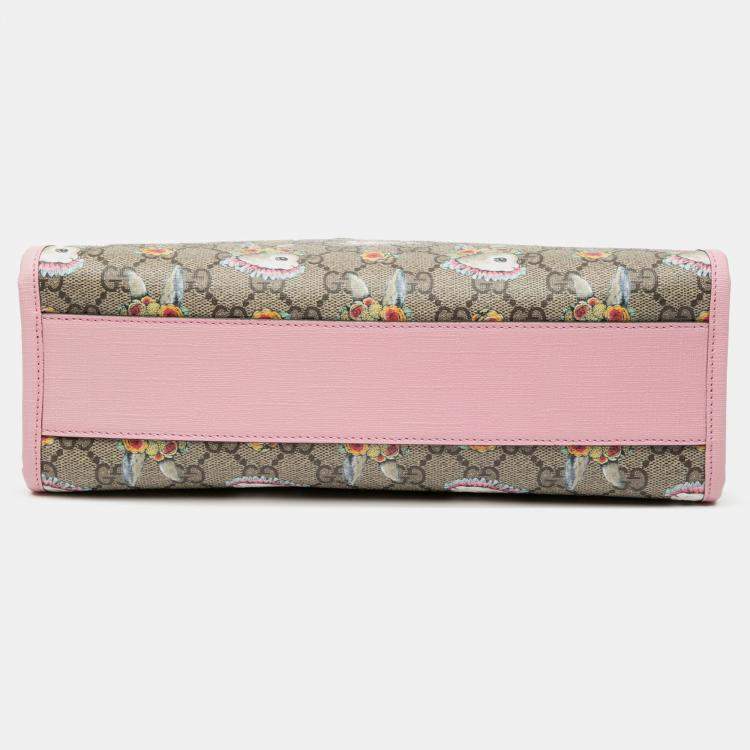 Pre Owned Gucci Beige Yuko Higuchi GG Supreme Floral Rabbit Satchel