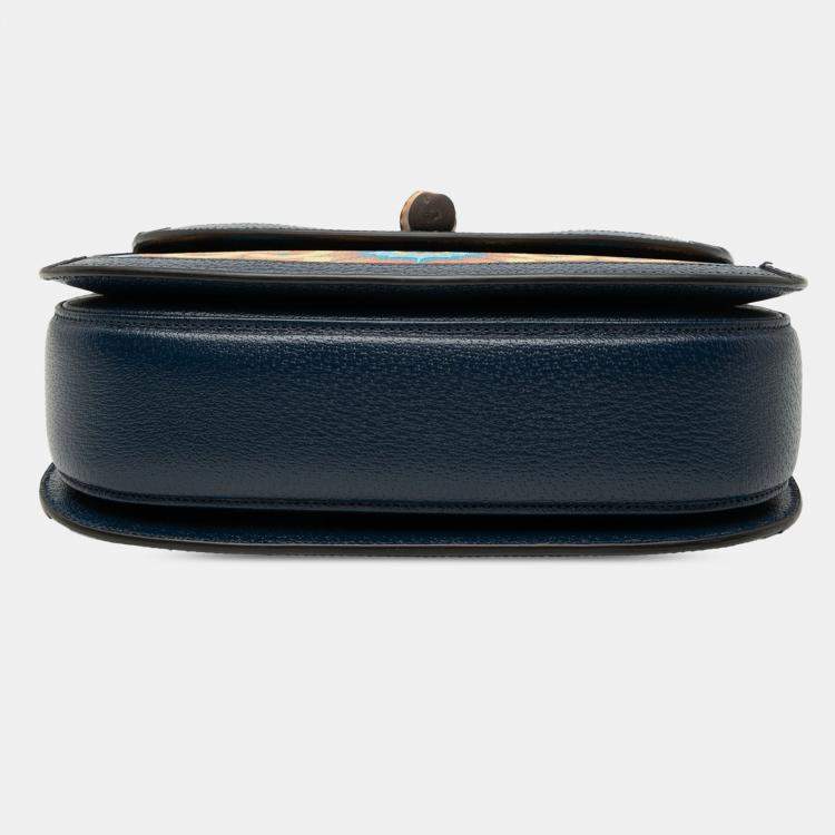 Pre Owned Gucci Blue 100th Anniversary Medium GG Coated Canvas Kaleidoscope 1947 Bamboo Top Handle Bag