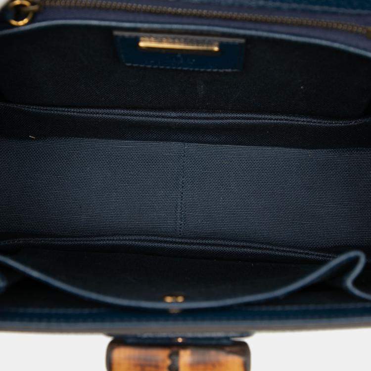 Pre Owned Gucci Blue 100th Anniversary Medium GG Coated Canvas Kaleidoscope 1947 Bamboo Top Handle Bag