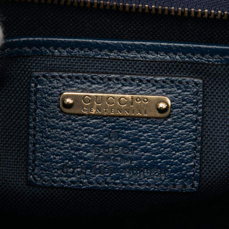 Pre Owned Gucci Blue 100th Anniversary Medium GG Coated Canvas Kaleidoscope 1947 Bamboo Top Handle Bag