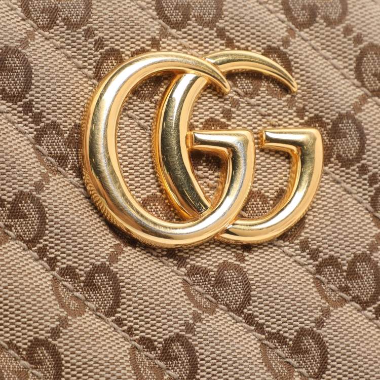 Pre Owned Gucci GG Marmont Small Black/Beige GG Canvas and Leather Camera Bag