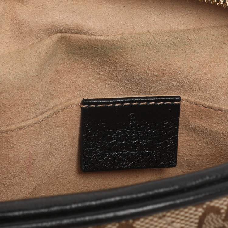 Pre Owned Gucci GG Marmont Small Black/Beige GG Canvas and Leather Camera Bag
