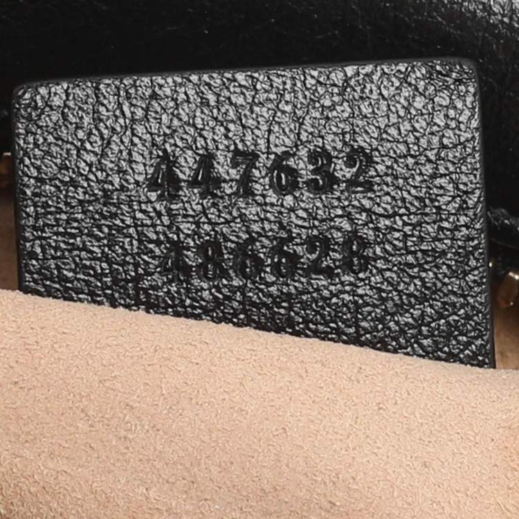 Pre Owned Gucci GG Marmont Small Black/Beige GG Canvas and Leather Camera Bag