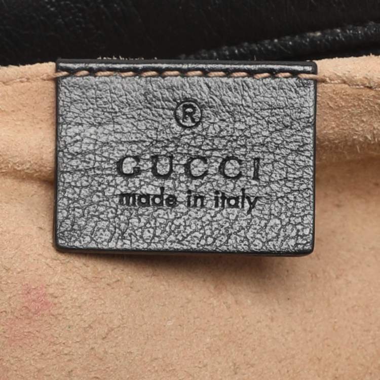 Pre Owned Gucci GG Marmont Small Black/Beige GG Canvas and Leather Camera Bag