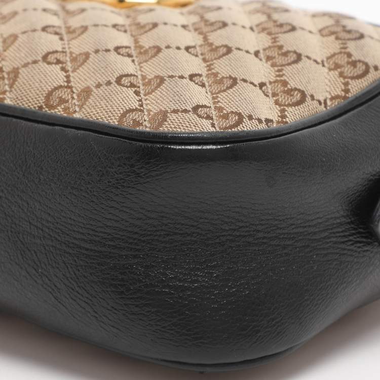 Pre Owned Gucci GG Marmont Small Black/Beige GG Canvas and Leather Camera Bag