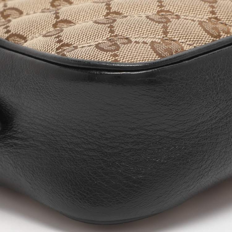 Pre Owned Gucci GG Marmont Small Black/Beige GG Canvas and Leather Camera Bag